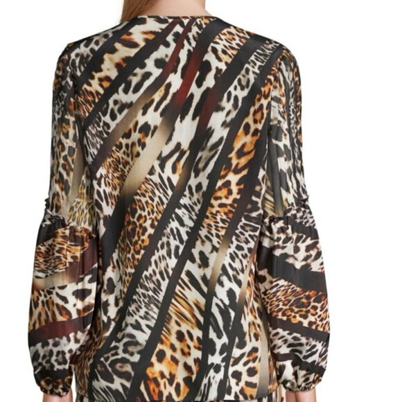 KOBI HALPERIN BLOUSE SILK FALLON MIX LEOPARD-PRINT SZ S EMBELLISHED AESTHETIC - Picture 5 of 16